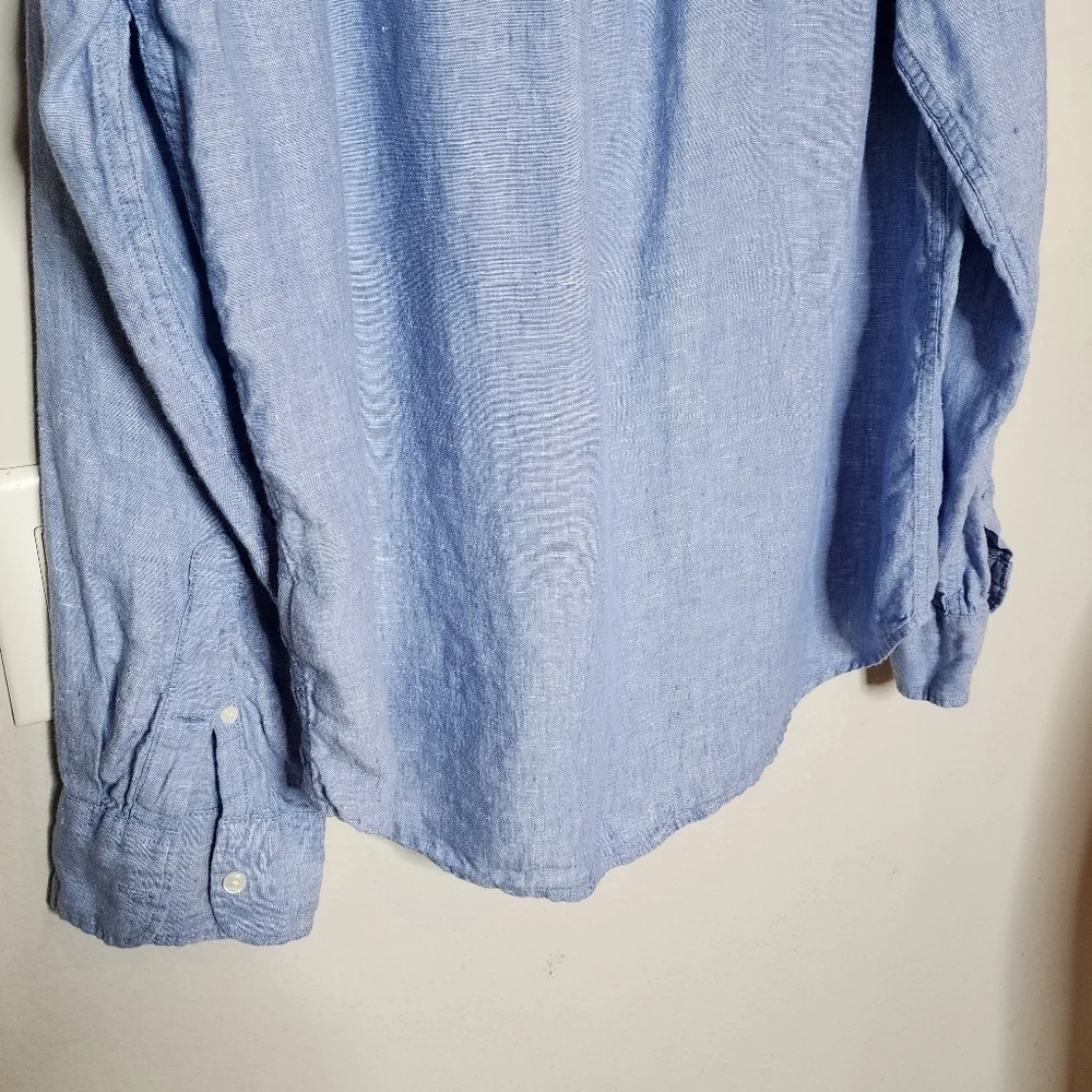 100% Linen J. Crew‎ Baird McNutt Blue Long Sleeve Button Shirt Men's Size XL